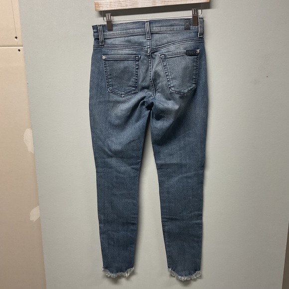 7 For All Mankind Ankle Skinny Jeans Frayed Hem Blue Denim Size 25 - Picture 3 of 7